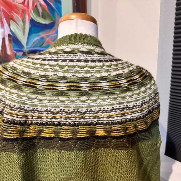 Norwegian Hand Knit Green Cardigan w/ Floral Pattern by Wm. Schmidt - S/M - Picture 8 of 13